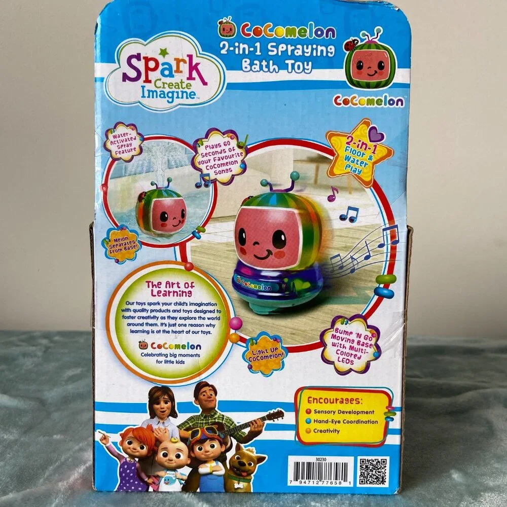 Cocomelon Kid’s 2 in 1 Spraying Bath Toy with LED Lights, NEW